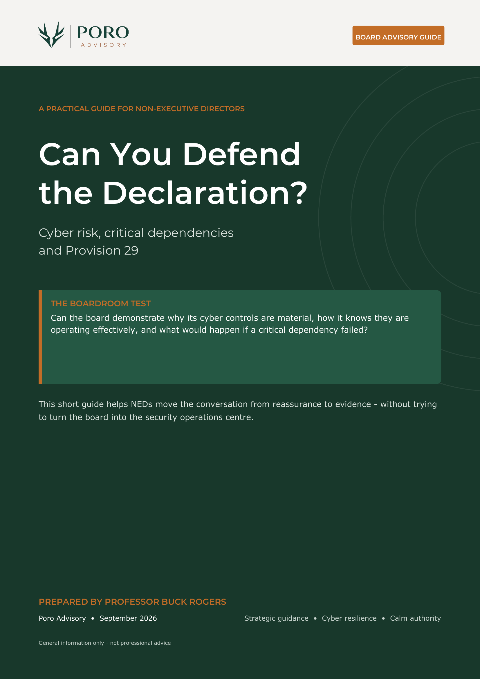 Front cover of the Poro Advisory board guide: Can You Defend the Declaration?